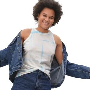 Everlane Cotton Cutaway Tank Sky Blue Tie-Dye Size XS #1794